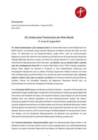 Pressetext Programm 2018 - Kurzversion