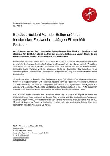 Bundespräsident eröffnet Festwochen 03.07.2018