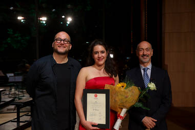 (v.l.) Sebastian Schwarz, Jasmin Delfs, Alessandro De Marchi © Celina Friedrichs