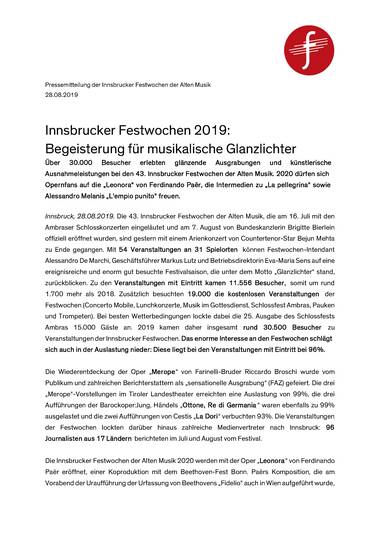 Bilanz: Innsbrucker Festwochen 2019
