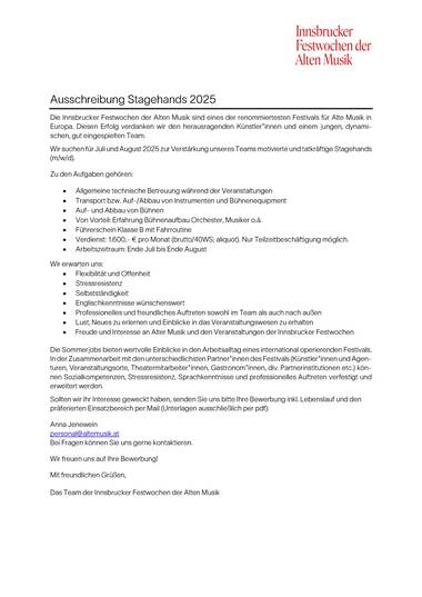 fewo 2025 Ausschreibung Stagehands