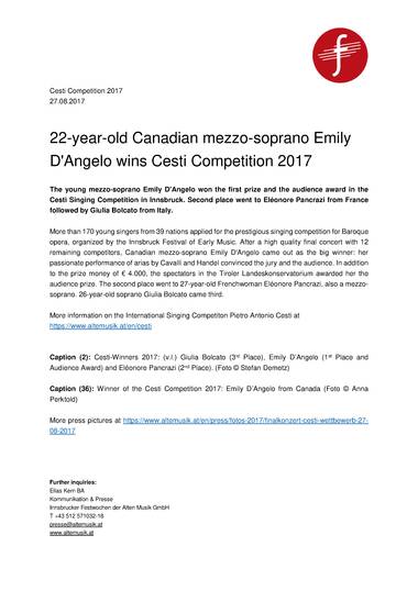 Emily D'Angelo wins Cesti Competition 2017