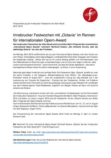 Nominierung International Opera Awards 2018