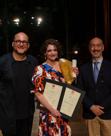 (v.l.) Sebastian Schwarz, Shira Patchornik, Alessandro De Marchi © Celina Friedrichs